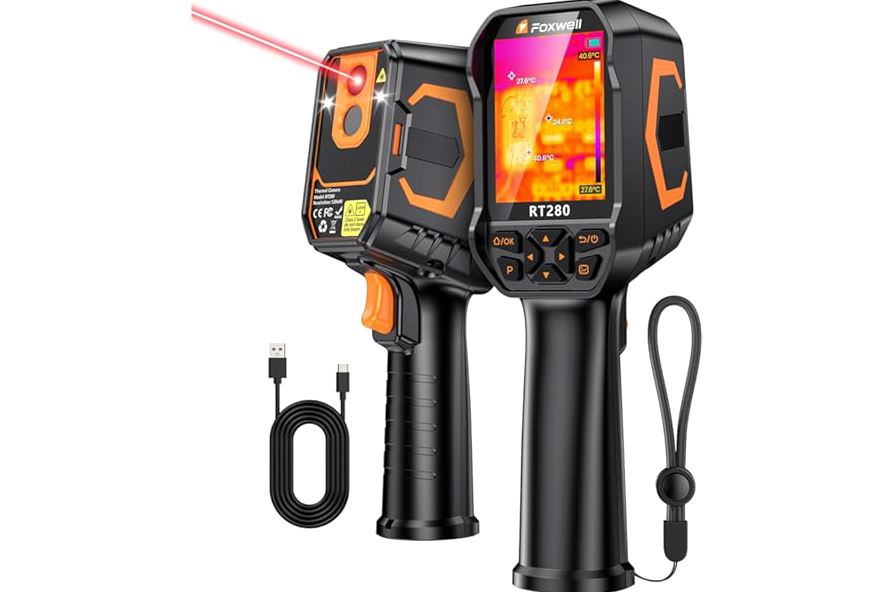 FOXWELL RT280 Thermal Imaging Camera, 320 X 240 2.8" LCD Screen Thermal Camera, TISR Resolution 240 x 180, 25Hz Handheld Infrared Cameras with Laser, PC Analysis, Photo & Video Recording, 8GB Storage product image